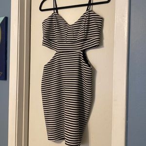 Black and white stripe cut out dress